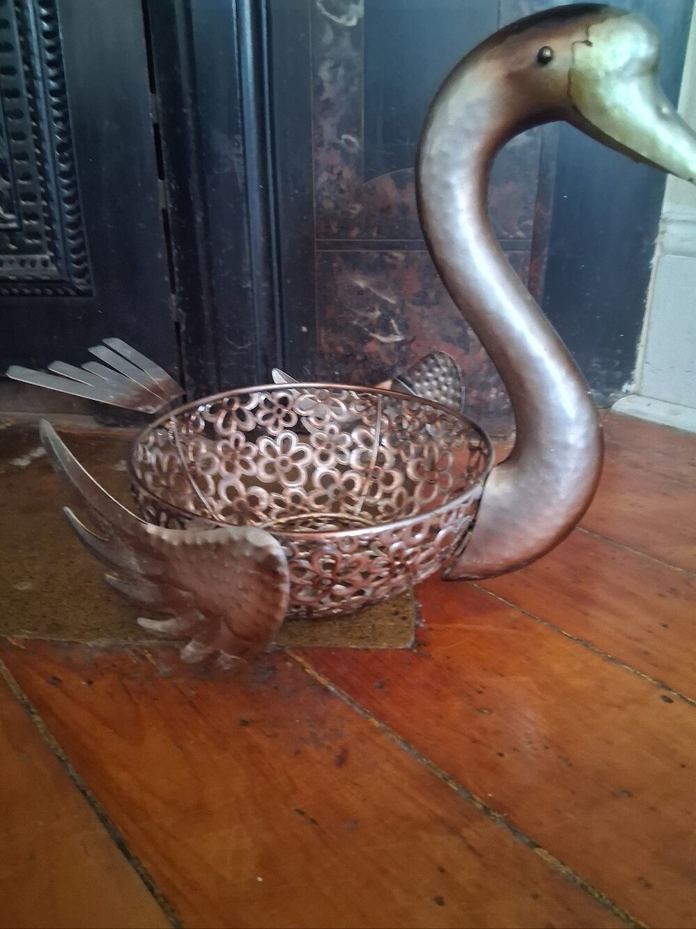 Decorative Metal Swan Bowl - Copper Finish Home Accent